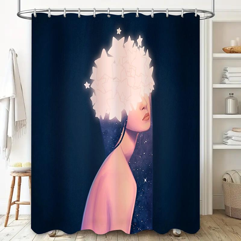 Galaxy Girl Shower Curtain Celestial Space Decor Anime Aesthetic Room Divider Bathroom Decor Universe Pattern Home Textile
