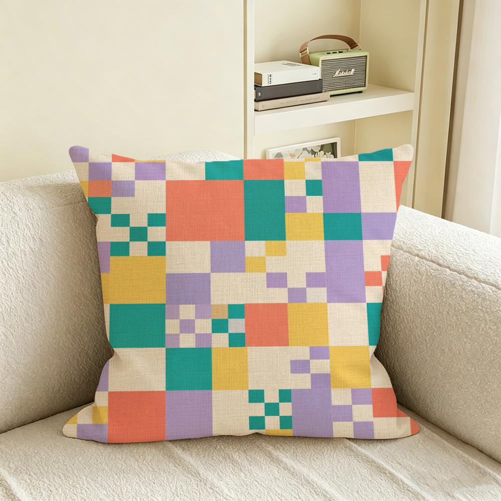 Pattern Checkerboard Cushion Cover Natural Linen Pillowcase Set AllinOne Decor for Sofa Bedroom Chair