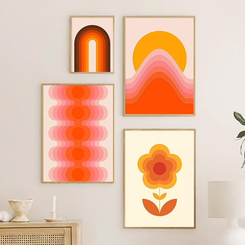 Retro Stripes Art Prints Sunset Lip Rainbow Flower Butterfly Boho Poster Canvas Painting Wall Pictures For Living Room Decor