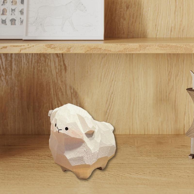 Handcraft Wood Sheep Figurine Unique Miniature Lamb Statue Ornament for Artistic Homes Office Desktop Decors and Gifting