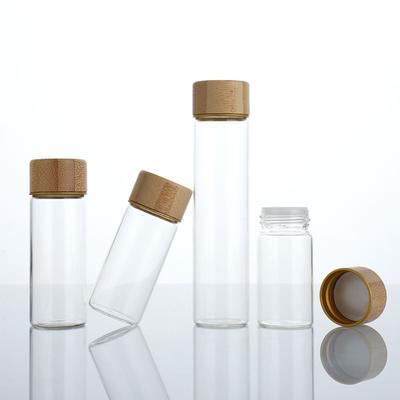 With Wood Lids Glass Storage Bottle Transparent Storage Tank Round Spice Jar