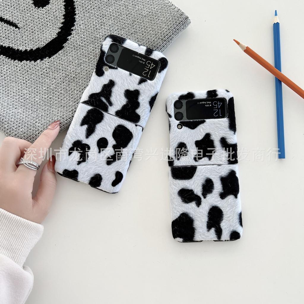 Applicable To Samsung Z Flip4 Plush Mobile Phone Case Zflip3 Bow Pearl Solid Color Protective Case Autumn and Winter Hair Case