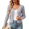 Women Knitting Cardigan V-Neck Buttoned Long Sleeve Knitting Jacket Solid Color Elastic Short Knit Tops Daily Wear