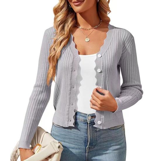 Women Knitting Cardigan V-Neck Buttoned Long Sleeve Knitting Jacket Solid Color Elastic Short Knit Tops Daily Wear