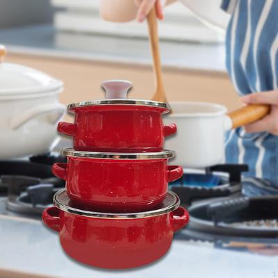 Juego de 3 ollas pequeñas esmaltadas para cocina, comida para bebés, decoración del hogar, regalos profundos, utensilios de cocina