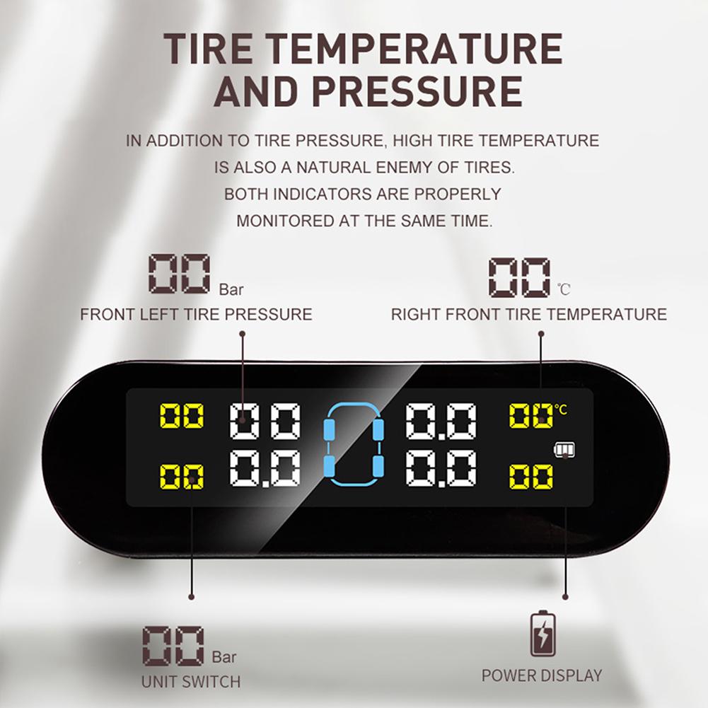 New Solar Power Wireless TPMS Car Tire Pressure Alarm Monitor System Auto Security Alarm Systems 4 Wheel Tyre Pressure Monitor