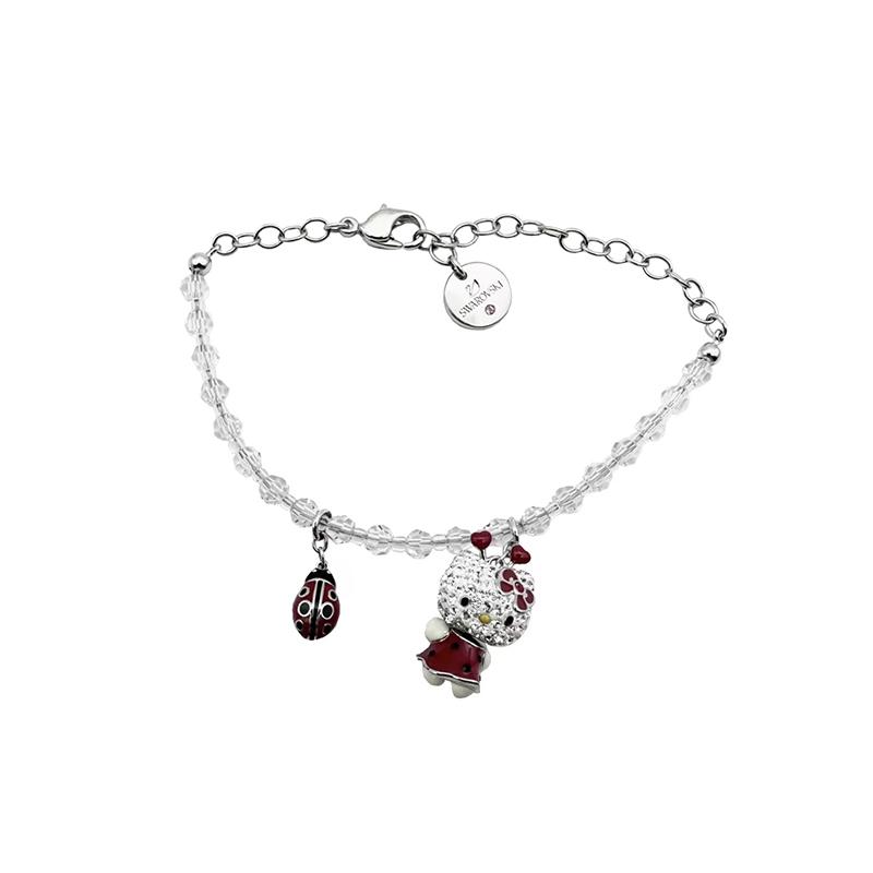 Swarovski Hello Kitty Logo Design Aluminum Necklace Unisex necklace Silver 1175748 Box (Random Color)