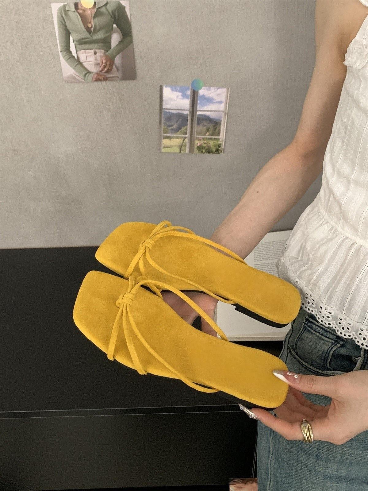 

Нишевые шлепанцы с плоской подошвой, ретро, с красным носком, обувь феи, носить, пляжные сандалии, сандалии 38 жёлтый