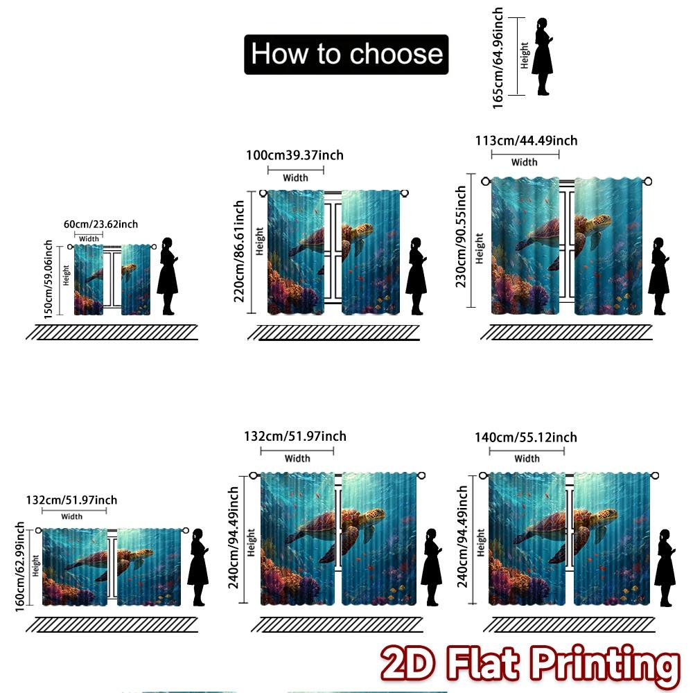 2pcs, 2D FLAT PRINTING Curtains (Without Rod) Ocean Turtle Halloween Festival Creative Curtains Versatile Fabric Curtains All