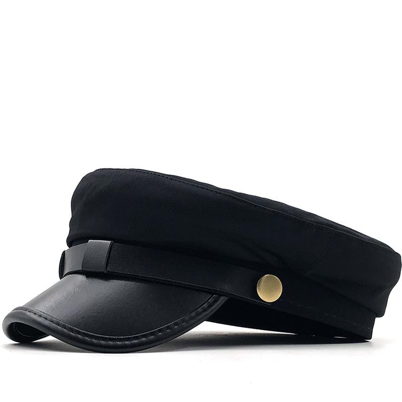 Hat Spring and Summer New Navy Hat Women's British Retro Beret Men's PU Leather Sealing Flat Top Hat Student Hat