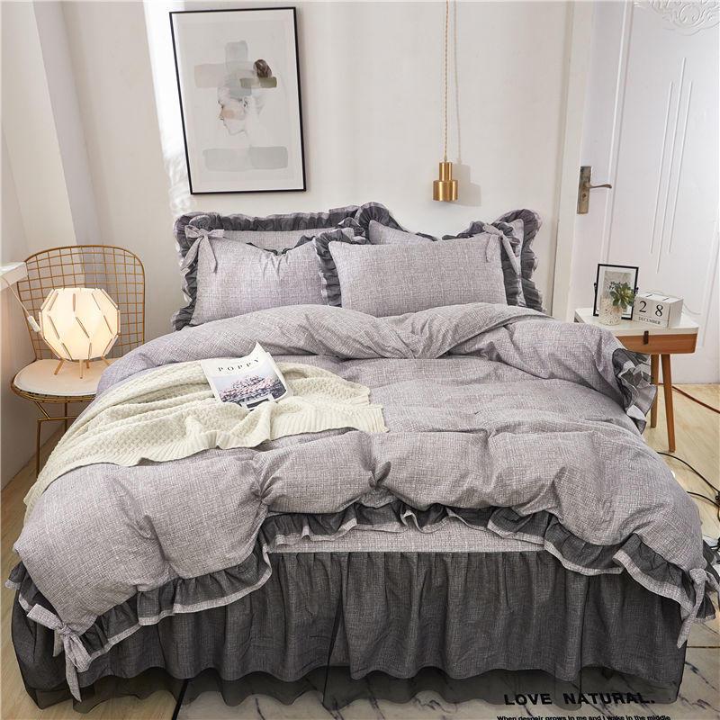 Black Lace Princess Style Bed Skirt Set - Bestseller 4-Piece for 1.5/1.8m Beds