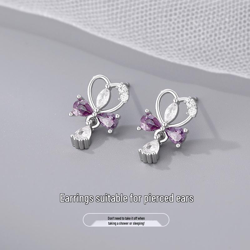 

2024 Сверкающие фиолетовые серьги-капли в форме сердца с бриллиантовыми гвоздиками для женщин