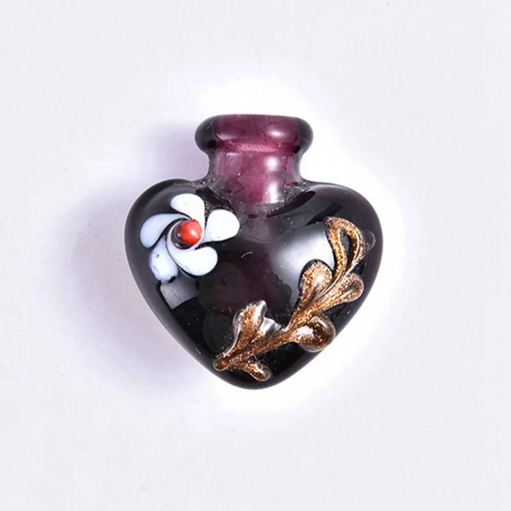 2pcs 27x25mm Heart Shape Handmade Lampwork Glass Empty Bottle for DIY Necklace Pendant Essential Oil Diffuser Perfume Bottle