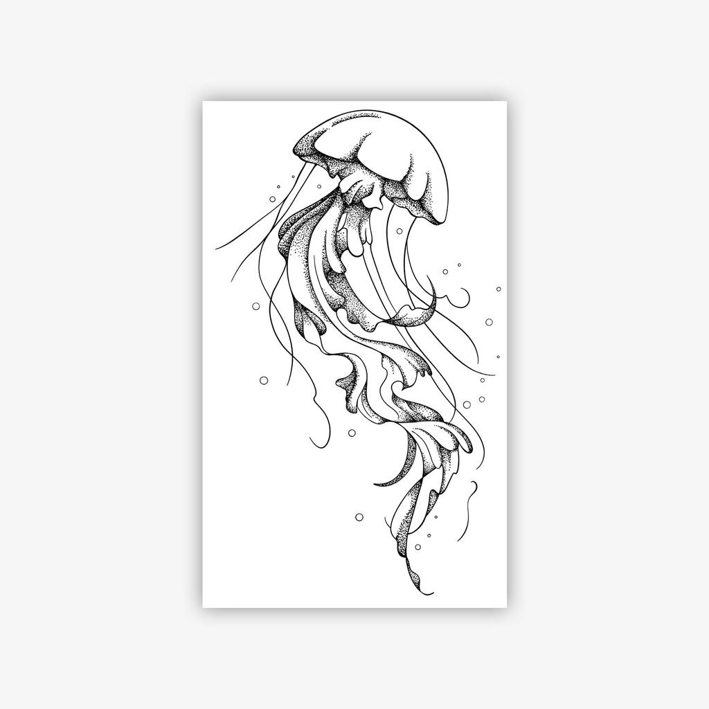 Czarno-szara kropkowana meduza naklejka tatuażowa Fajny styl głębinowy Wodoodporna Długotrwała na ramię, ramię, ramię Delikatny wzór Naklejka