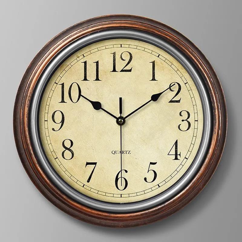 European Clocks Wall Clock Retro Living Room Mute Wall Hanging Clock Round Atmosphere Quartz Clock Watch Home Decoration