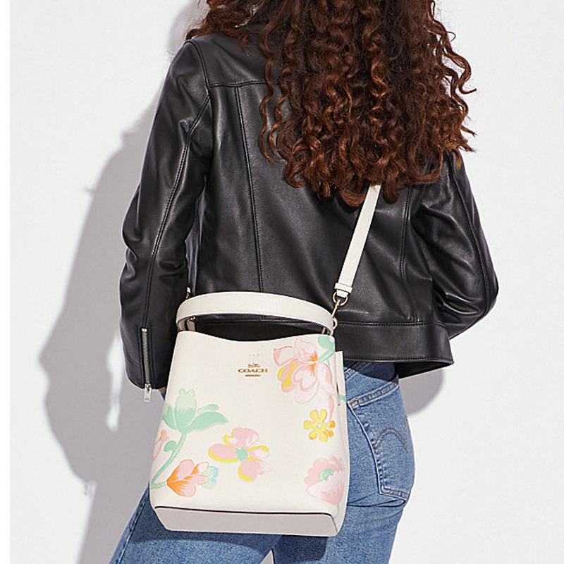 Coach Town Leather Zipper Compartment Cowhide Shoulder Tote Crossbody Bag Medium Women bags White C8609-IMCAH