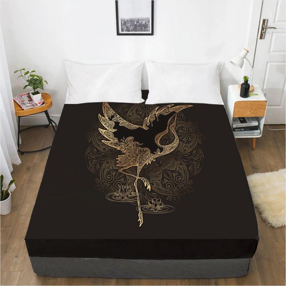 Σεντόνια με λάστιχο Κάλυμμα στρώματος με λάστιχο Σεντόνι Σεντόνι Λευκά είδη 90x200 160x200 150x200 Μέγεθος 3D Εκτύπωση Μαύρο Χρυσό