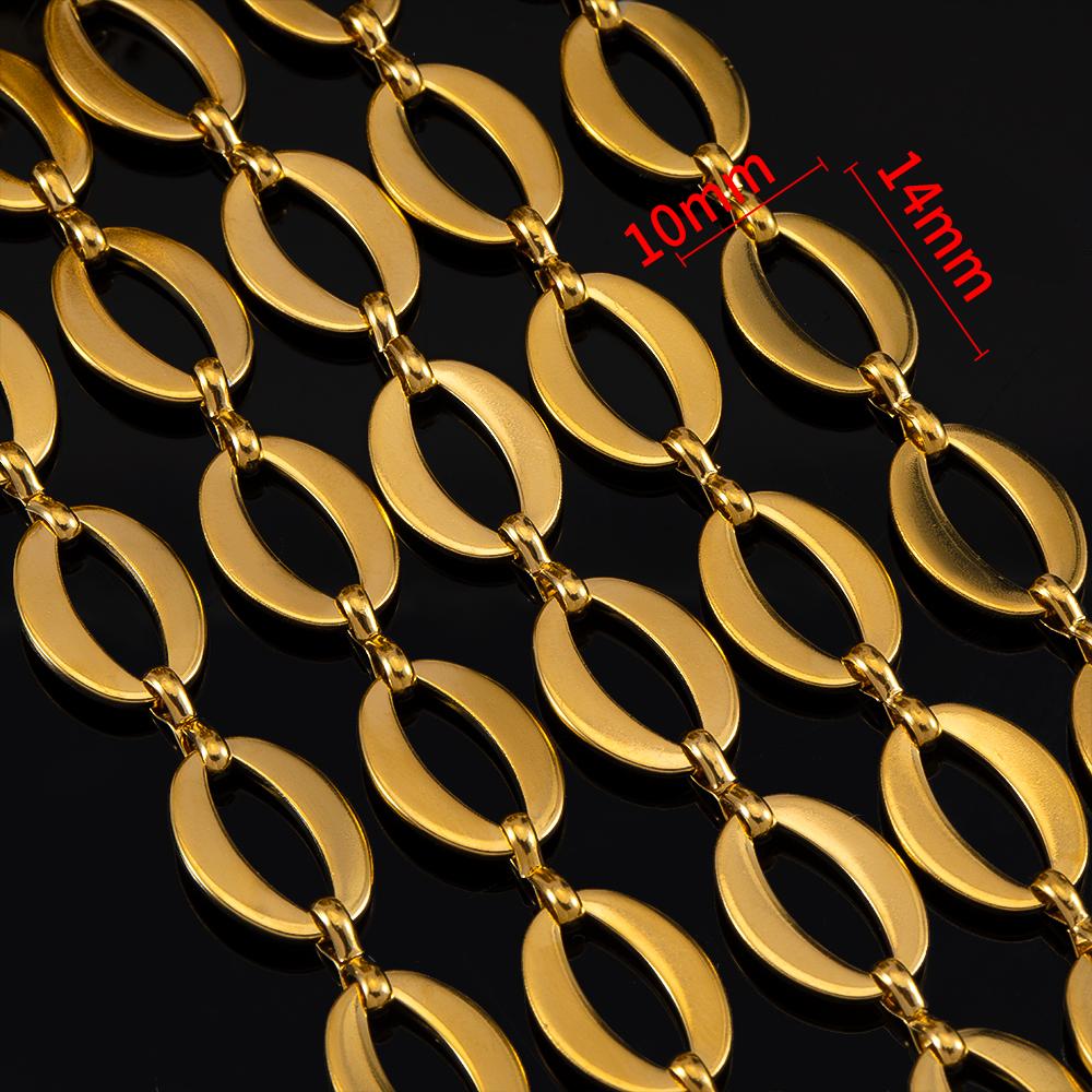 1Meter Stainless Steel Gold Plated Cuban Necklaces Chain 10x14mm Letter O Link Chains DIY Bracelets Jewelry Making Bags Chains