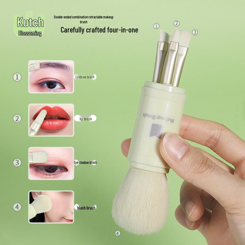 

Портативный набор выдвижных кистей для макияжа 4-в-1: Кисти для теней, губ, бровей, румян/пудры.