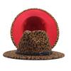 Autumn and winter British style men and women double-sided color matching leopard print woolen jazz hat new fashion belt big eaves hat