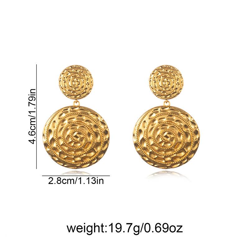 Exotic style spiral pattern disc earrings, retro hammer pattern texture, niche high-end sense, personality and thin temperament earrings