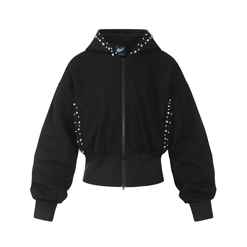 Pearl Decorate Patchwork Design Hoodies Coat Original Elastic Waist Solid Color Casual Clothes XL 6260₽