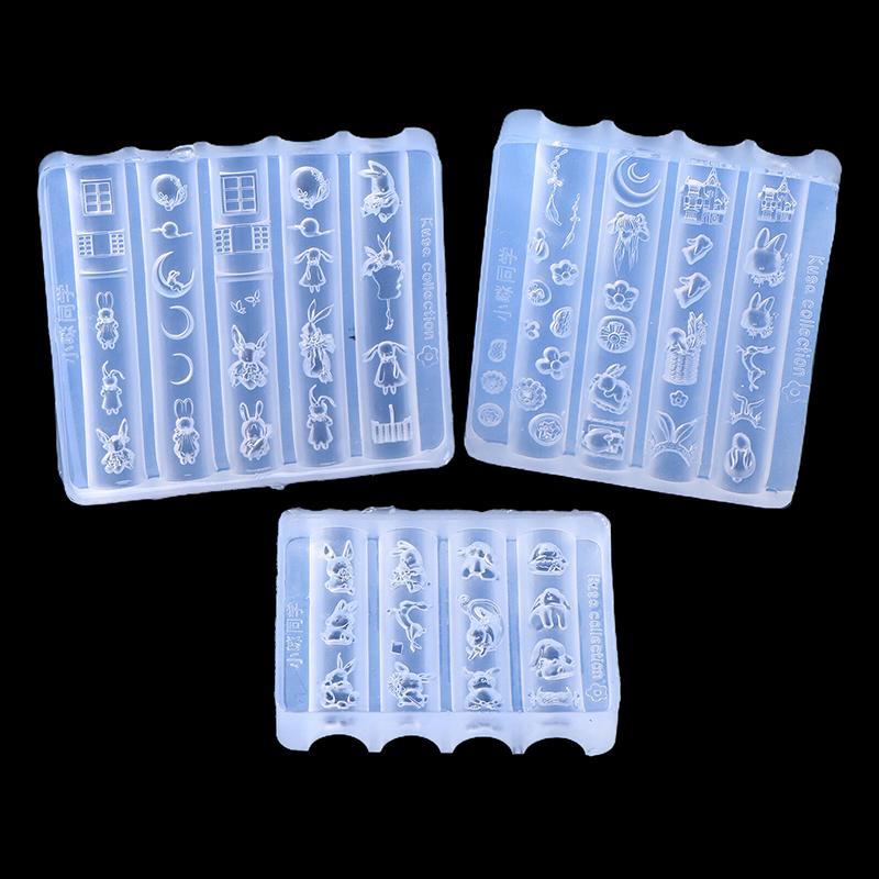 Cute Nail Mold Silicone Rabbit Paradise Moon Castle Art Elegant Oil Painting Style Nail Stereoscopic Template Mold