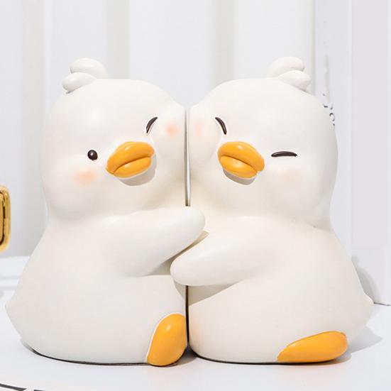 1 pereche Hug Duck Sfârșit de carte Desene animat Anti-alunecare Heavy Duty Rășină Artizanat Home Office Desktop Book Stopper Suport Animal Ornament Figurină Statuie