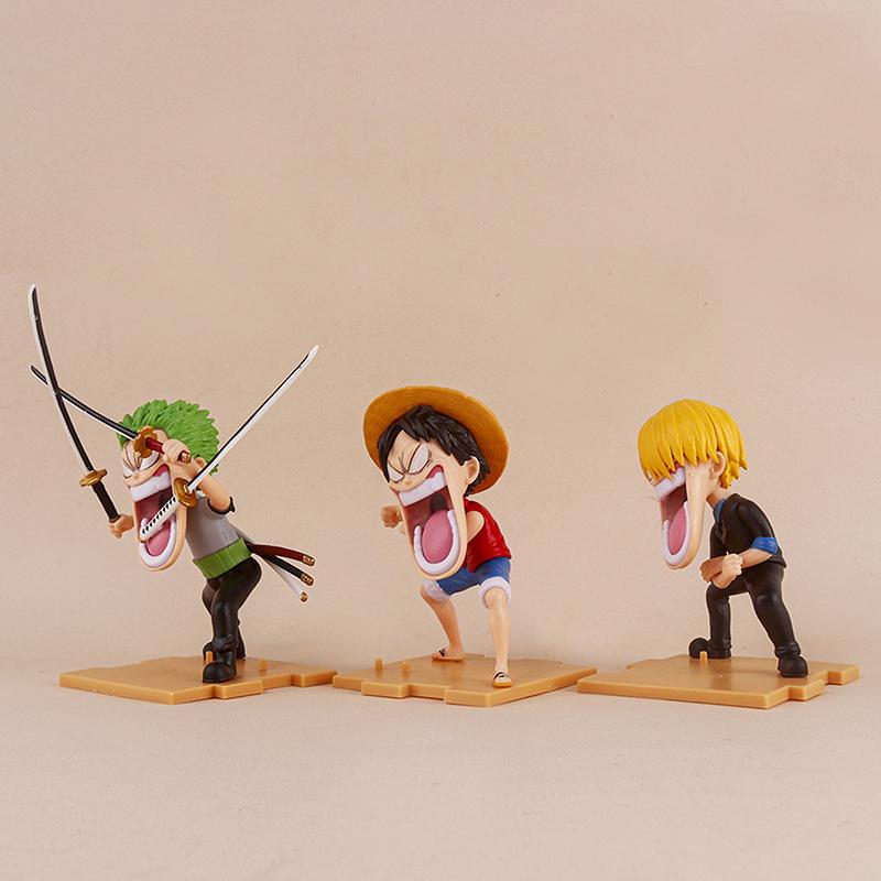 One Piece Hunger Trio Luffy Zoro Funny Sanji Nika Action Figure Doll Model Q Version Mini Anime Action Figure Car Ornaments