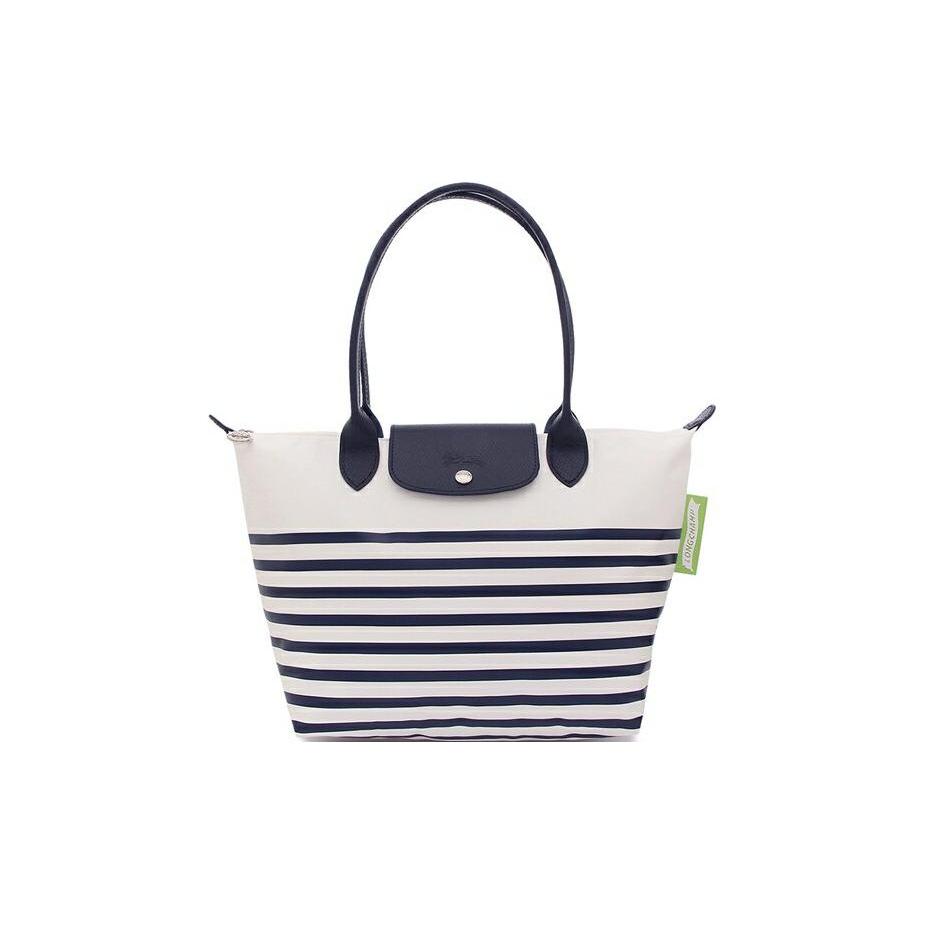 

New LONGCHAMP Le Pliage Canvas Bag, Dumpling Bag, Shoulder Bag, Handbag Medium Size Women s White & Blue 2605HDF165 26.4*15.5*27.9CM