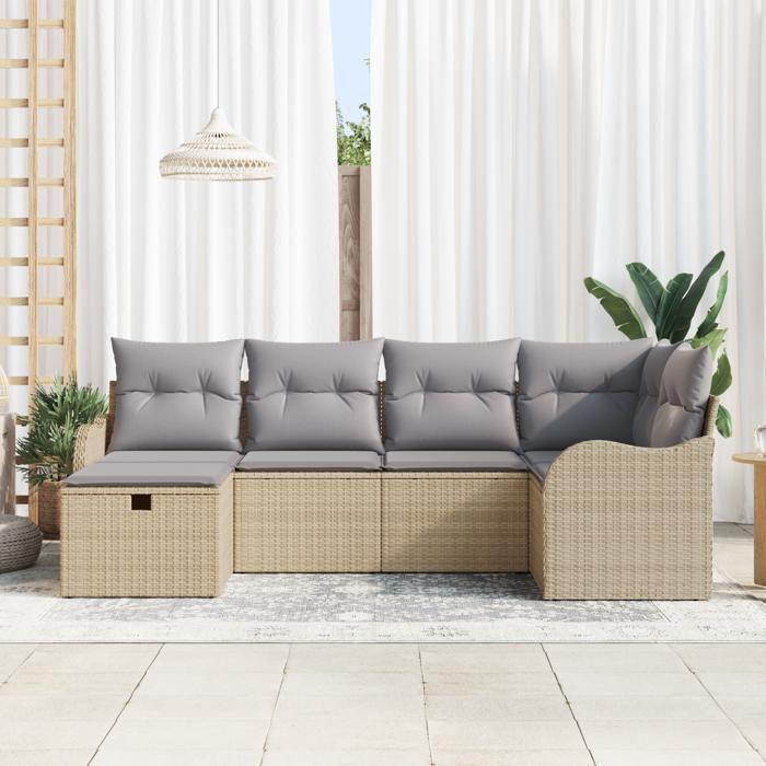 VidaXL Ensemble Canapé Jardin 6 Pièces avec Coussins Beige Rattan Poly 3360311