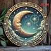Vintage Starry Night Moon Wreath Metal Wall Art Decor 8 Inch Aluminum Sign
