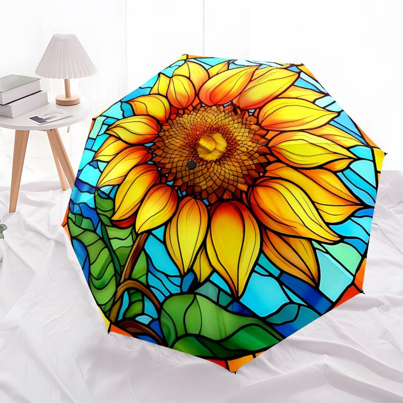 1pc Sunflower Pattern Automatic Opening/Closing Folding Umbrella with 19 Ribs, Plastic Handle, Windproof Portable Sunshade Umbrella y250726059