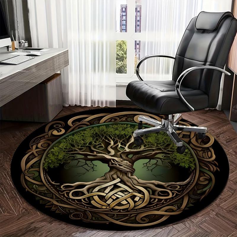 Life Tree Round Rug Anti-Slip Doormat Floor Mat Aesthetic Home Decor for Living Rooms Hotels Durable Stylish Artistic Accent