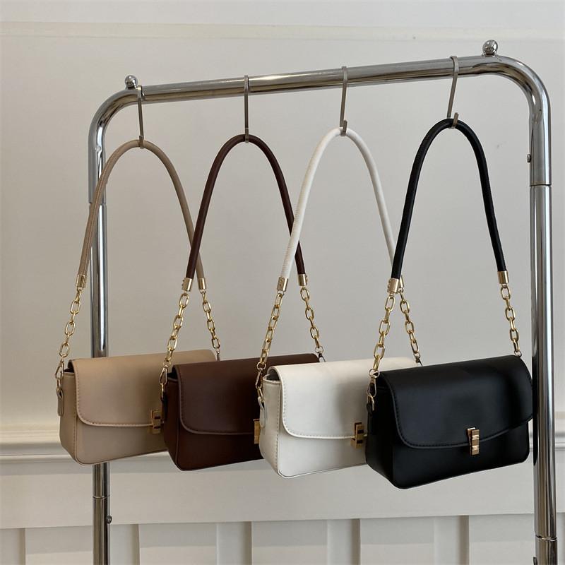 Luxe Minimalist Chain Strap Small Square Purse For Women Available In Black White And Khaki Colors