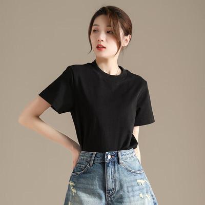 RAIN.CUN Damen locker sitzendes einfarbiges Kurzarm-T-Shirt