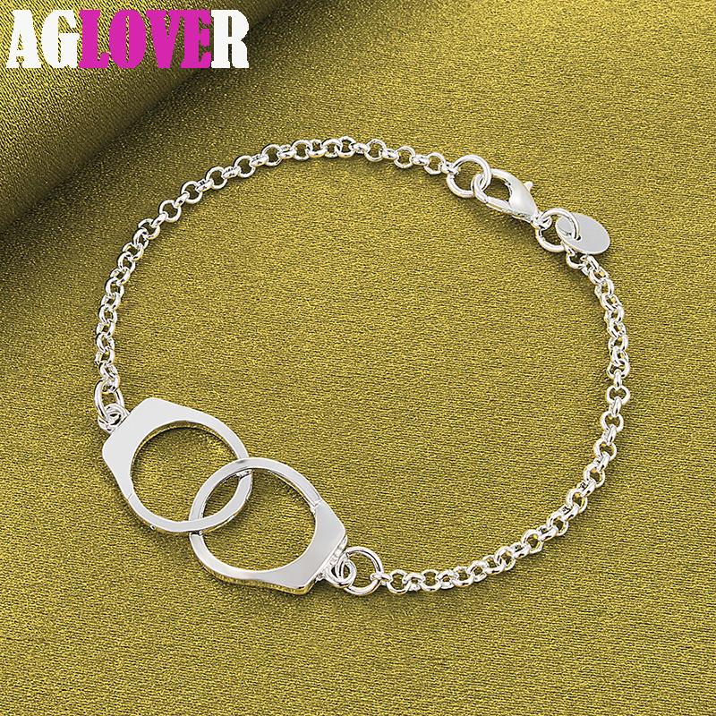 925 Sterling Silver Dubbel Runda Circle Armband Smycken