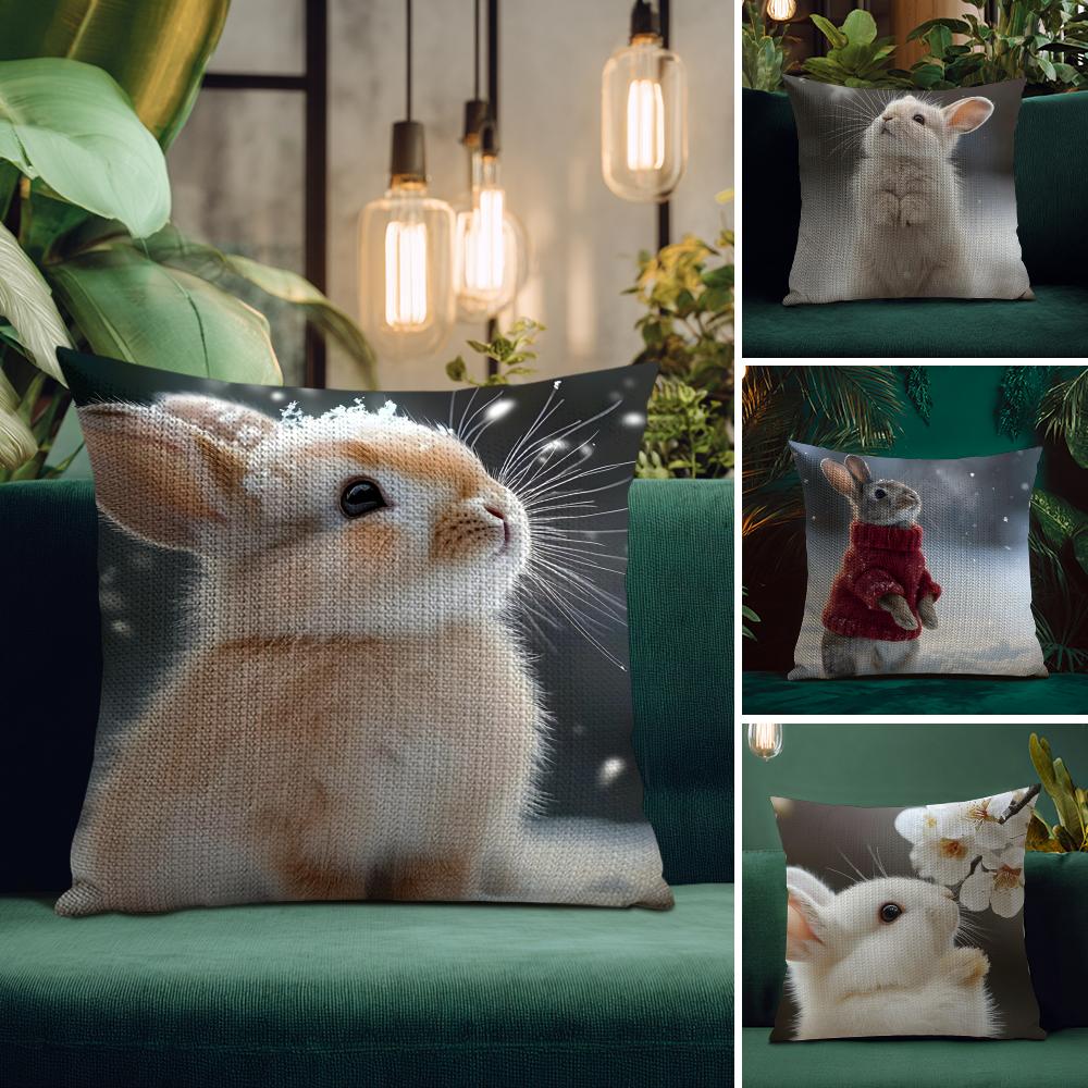 Rabbit Cute Cushion Cover Natural Linen Pillow Case DoubleSided Print Decorative Sofa Pillowcase Home Decor Gift