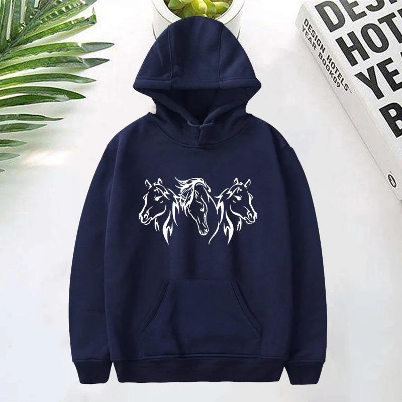 Horse Head Pattern Print Hoodies For Women Fashion