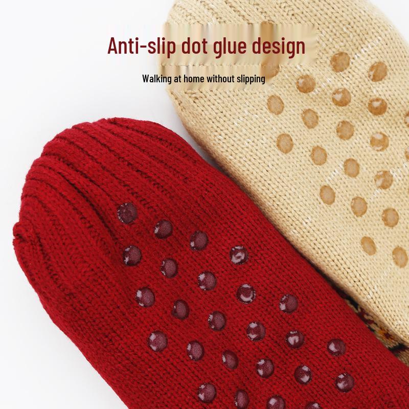 Thickened Fleece-Lined Non-Slip Winter Home Socks with Dotted Soles