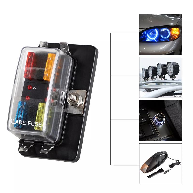 4 Ways Blade Fuse Block Plastic Cover 12V 32V Fuses Box Holder With Led Indicator Light For Auto Car Marine