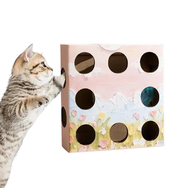 

Cat Puzzle Toy Box Funny Cat Scratcher Whack Mole Cat Feather Toy Interactive Teaser Toy For Indoor Cats Electric Kitten рожевий