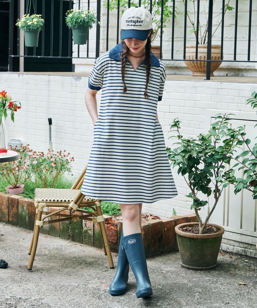Metapeo Met Striped Collar Summer Dress Navy