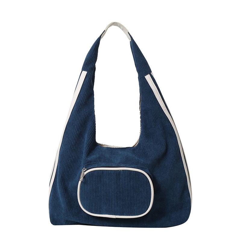2026 High-end Design Multiple Pockets Bags Simple Commuting Shoulder Bags Corduroy Solid Color Zipper Large Capacity Casual Tote