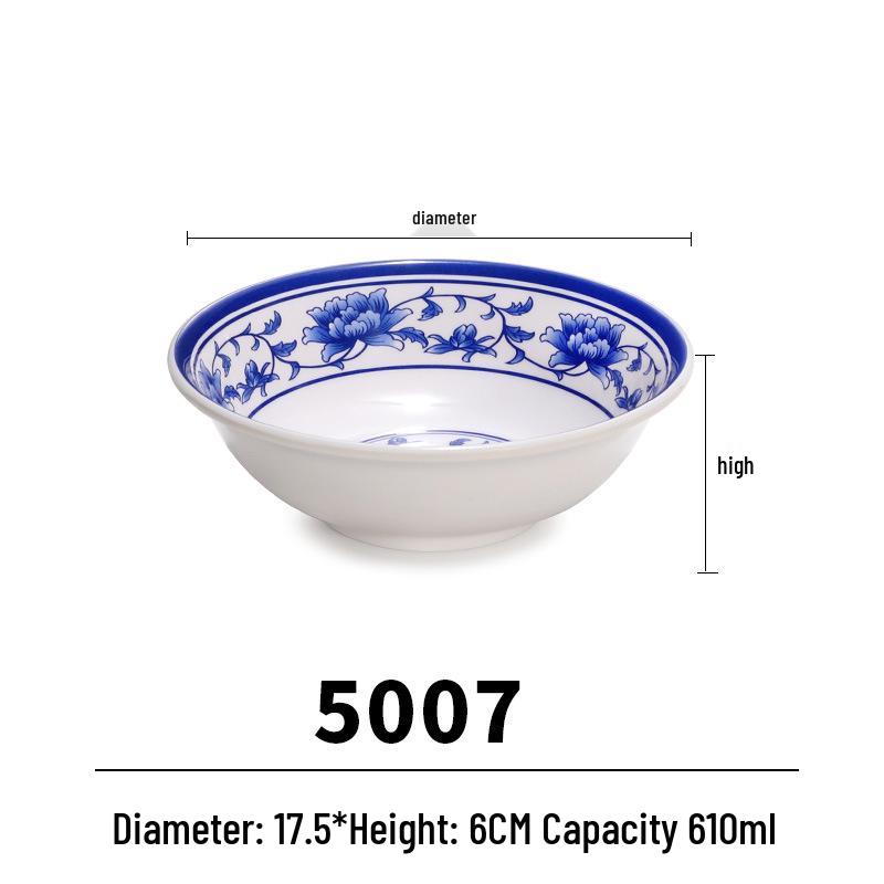 Blue & White Melamine Noodle Bowl: Imitation Porcelain Tableware for Ramen, Soup, Wonton, or Beef Noodles in Noodle Shops