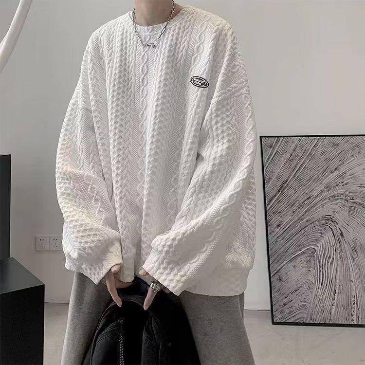 

Мужская трикотажная толстовка в стиле Гонконга Chic - модный свободный крой с круглым вырезом на весну и осень 5XL белый