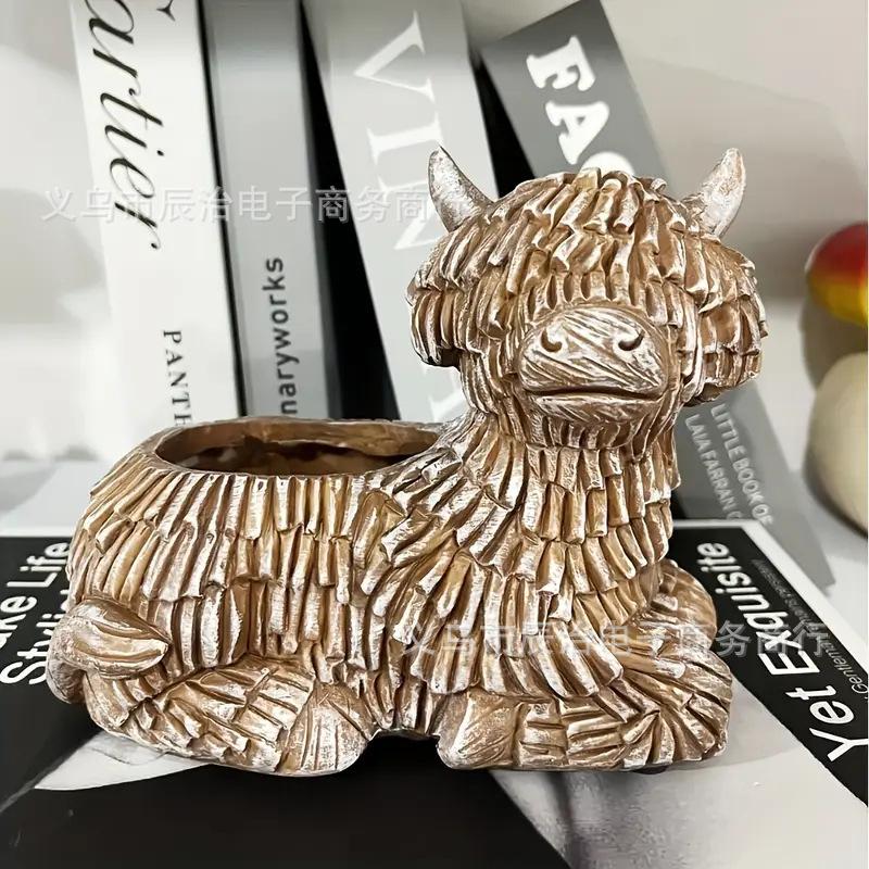 

New Highland Cattle Plateau Yak Flower Pot Resin Ornament Home Living Room Succulent Plant Flower Pot