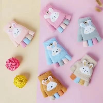 Warm Furry Young Kids Girl Gloves Fashion Sweet Cartoon Rabbit Split Finger Glove for Toddler Autumn Winter Outdoor Warm Glove