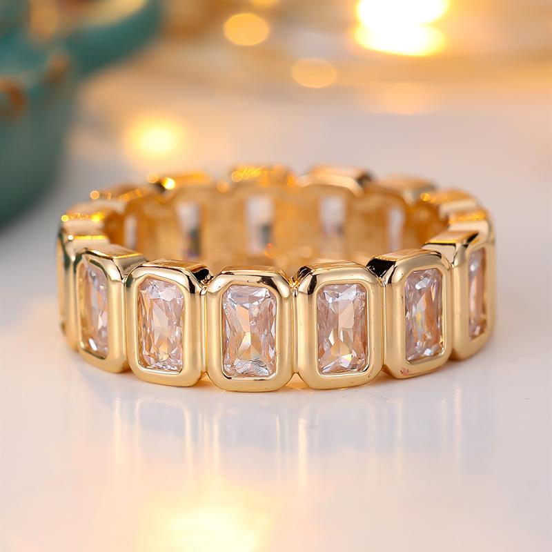 Emerald Cut White Zircon Rings for Women Men Luxury Gold Color Full Eternity Band Gifts Fine Jewelry
