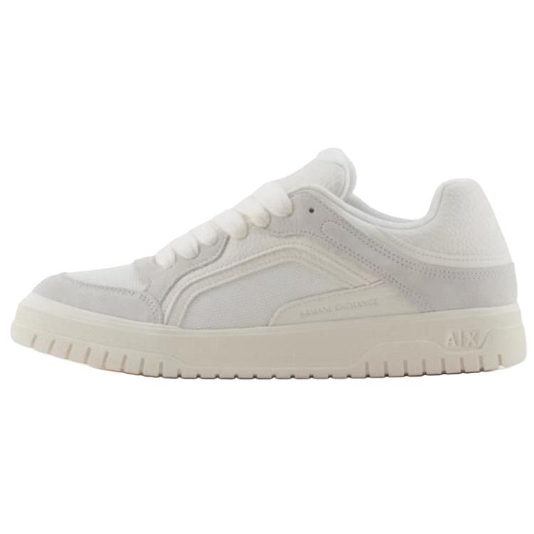 Armani Exchange Leather Lace-Up Flat Fashion Sneakers 3Cm Low-Top Men sneakers White XUX258XV935M801